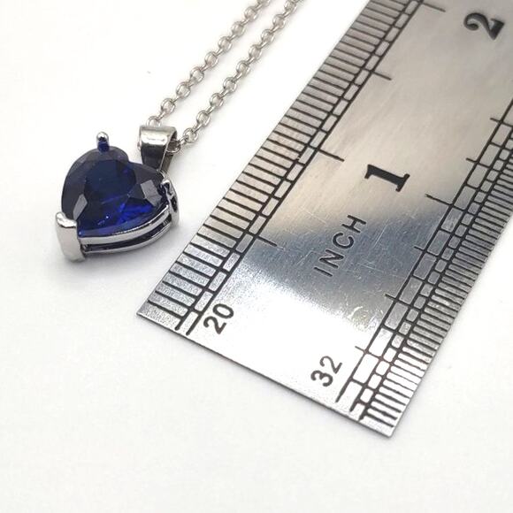 925 Sterling Silver Necklace Ring Earring Set Blue Synthetic Heart Gemstones New